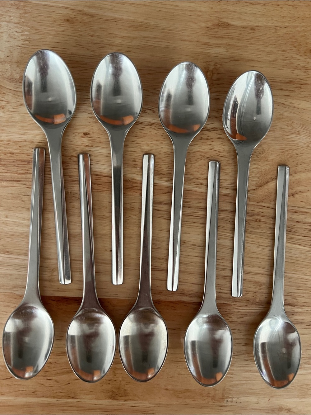 Georg Jensen Prism stainless steel tea spoons. 9 total